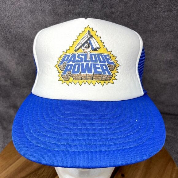 VTG Paslode Power Nail Gun Blue Screen Printed Snapback Trucker Hat Cap - Picture 2 of 7